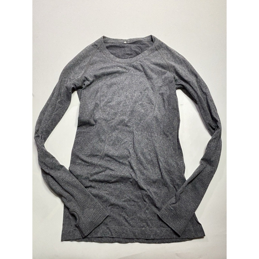 Lululemon Swiftly Tech Long Sleeve Crew Grey Heathered Shirt Size 6 Thumbholes